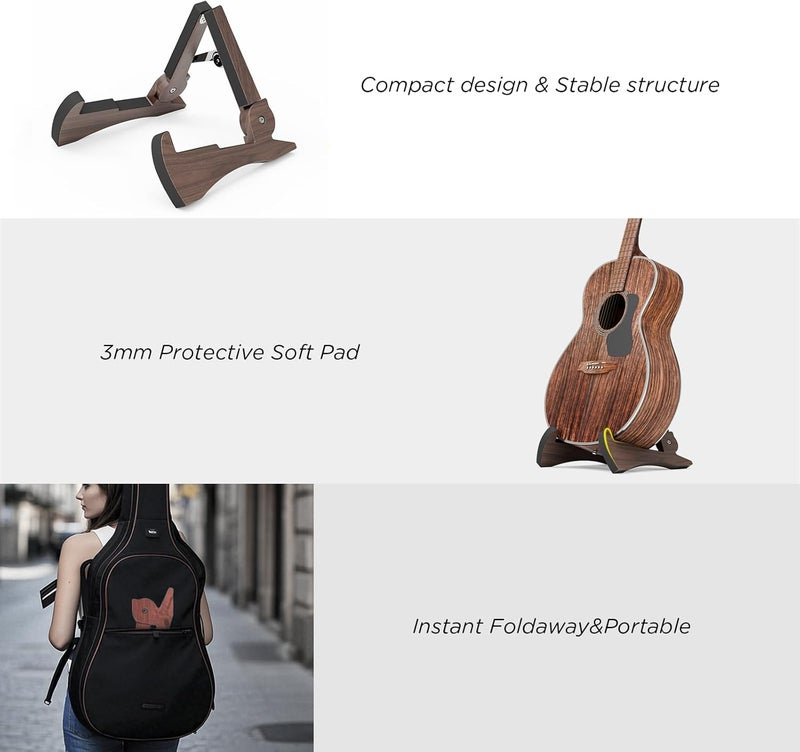 DIDA Lightweight Foldable A- Frame Plastic Guitar Stand for Acoustic, Electric Guitars, Ukulele, Guitar Stand Floor, Portable Travel Stand, Single Guitar Holder (Black Walnut) - Image 5